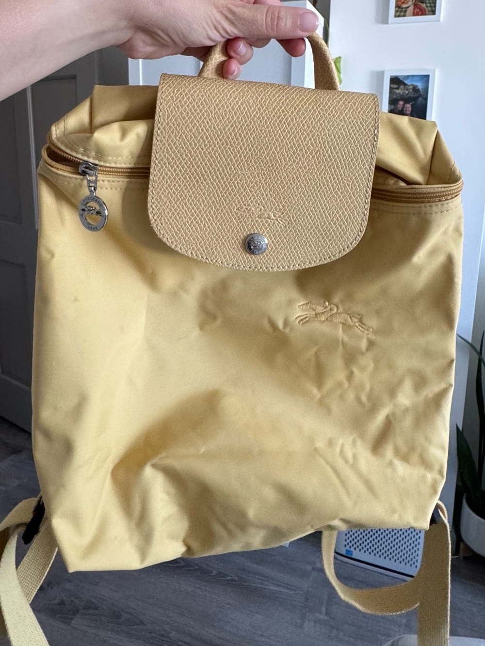 Longchamp Le Pliage Nylon Canvas Backpack  in butter yellow